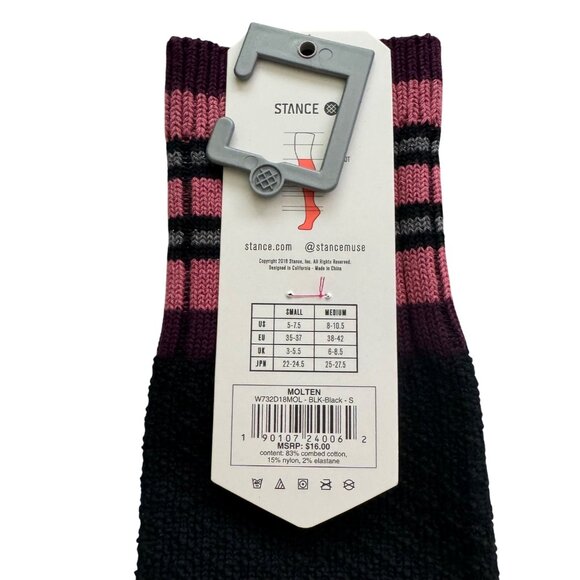 Stance Molten Tall boot socks womens combed cotton black sz small new - Picture 5 of 9
